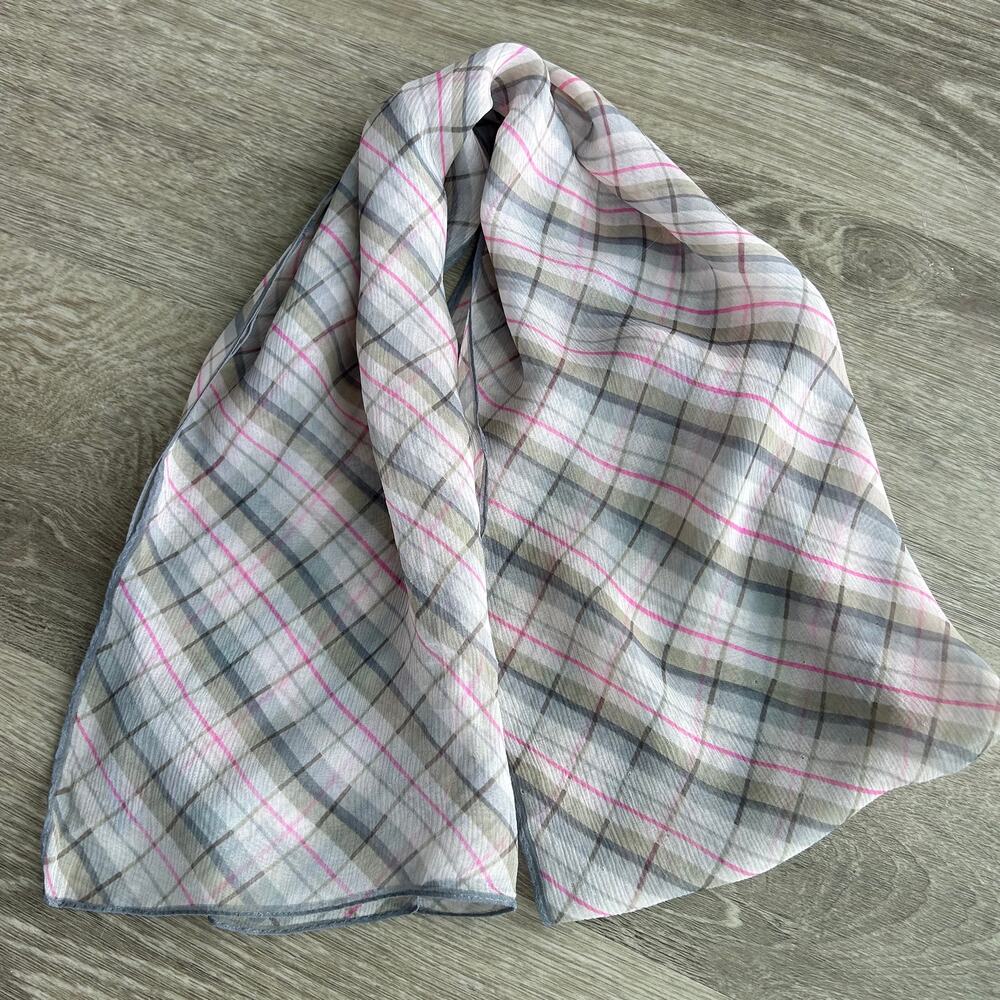 Marc Jacobs Silk Plaid Rectangular Scarf Lightweight Logo Detail - Picture 3 of 12